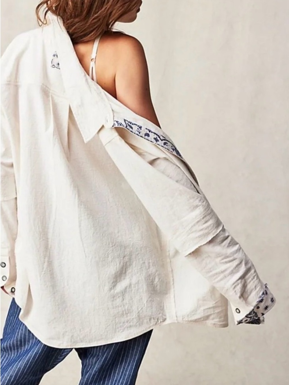 NWOT Free People We The Free Two To One Shirt Ivory Combo Size Large - Picture 2 of 12
